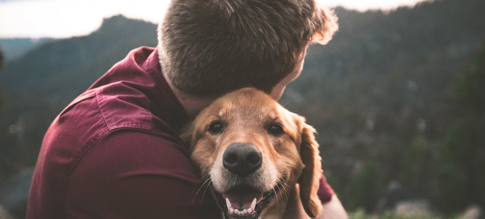 A man hugging his dog